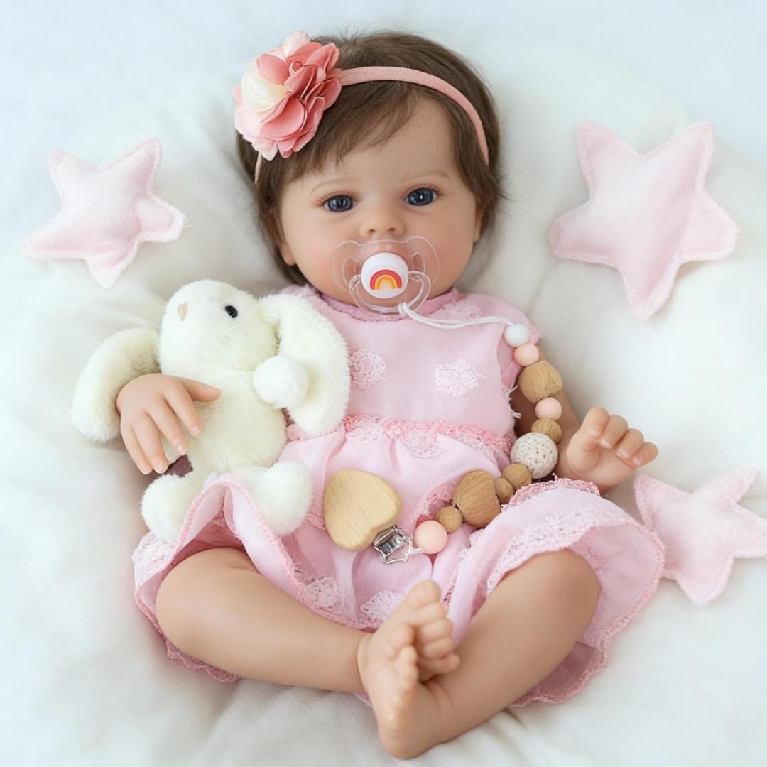 SCOM Lifelike Reborn Baby Dolls - 20 Inch Realistic-Newborn Baby Doll Girl Real Life Baby Dolls with Soft Weighted Body, Poseable Real Baby Reborn Gift Toy for 3+ Years Old Kids, 20 Inch Quinbee