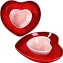 Tioncy 2 Set Heart Shaped Bowls and Plates Set Ceramic Valentine Dinnerware Dish Bowls Dinner Salad Dessert Appetizer Plates for Valentine Wedding Anniversary Baking Kitchen Party Supplies(Red, Pink)