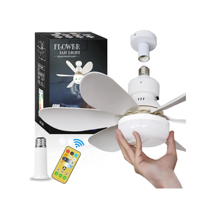Socket Ceiling Fan with Light, 20.5in Screw Ceiling Fans with Lights, E27/E26 Base Small Ceiling Fan with Remote, LED Mini Ceiling Fans for Bedroom/Garage/Kitchen(White)