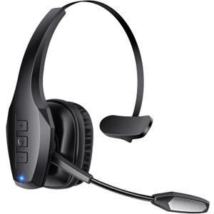 Trucker Bluetooth Headset, Wireless Headset with Mic, Bluetooth Headsets with Dual Noise Cancelling Microphone & Mute Button, 55Hrs Working Time PC Headsets for Cell Phones, Computer, Truck Driver (Black)