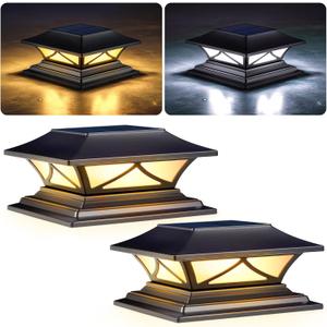 PASAMIC Solar Post Cap Lights 2 Pack, Solar Post Lights Outdoor Waterproof with 2 Color Modes, IP44 Deck Solar Powered for 4x4, 5x5, 6x6 Vinyl/Wooden Posts, Decorate Deck, Patio, Porch, Fence
