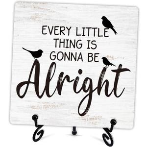 Inspirational Desk Decor Sign, Every Little Thing Is Gonna Be Alright,Wooden Sign With Metal Stand, Three Little Birds Sign Gifts, For Home Office Desk Decor,Uplifting Gifts For Family Coworker, A16