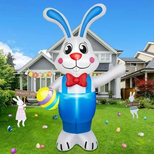 6FT Easter Inflatables Outdoor Decorations, Inflatable Bunny Holds Egg Built-in LED Lights Blow Up Inflatable Easter Outdoor Decorations for Holiday Party Indoor Outdoor Garden Lawn Yard Decor