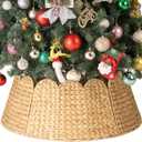 StorageWorks 28" Scalloped Christmas Tree Collar, Wicker Christmas Tree Base Skirt with Water Hyacinth, Rustic Tree Ring Stand Cover for Christmas Home Party Farmhouse Artificial Trees Dcor