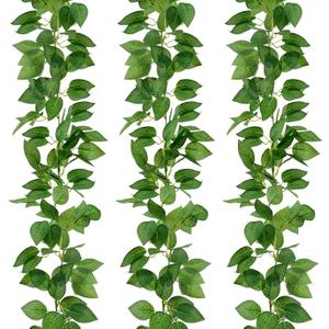 Giegxin 3 Pcs 6ft Green Artificial Silk Rose Leaf Table Garland, Hanging Greenery Vine Fake Greenery Hanging Plants Leaf Garland Decoration for Home Bedroom Wall Party Wedding Decor