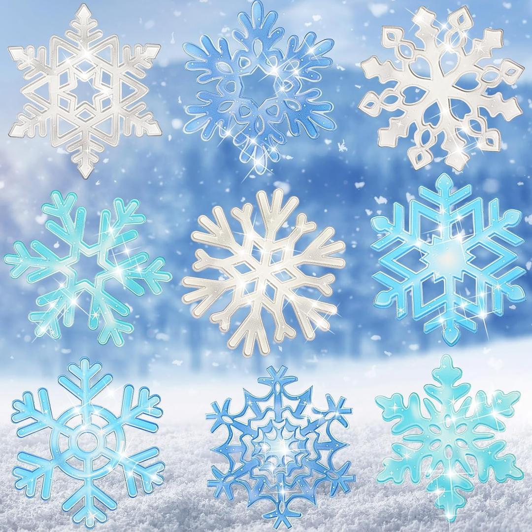 Snowflake Cutouts Winter Bulletin Board Decorations Wonderland Paper Cutouts Christmas Blue Silver Wall Decals with Glue Points for Classroom Home Holiday Winter Party Supplies
