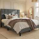 DWVO King Size Platform Bed Frame with Fabric Upholstered Headboard,Mattress Foundation with Wooden Slat Support, Noise Free/No Box Spring Needed/Easy Assembly, Gray