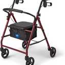 Medline Steel Rollator Walker for Adult Mobility Impairment, Burgundy, 350 lb. Weight Capacity, 6 Wheels, Foldable, Adjustable Handles, Rolling Walker for Seniors