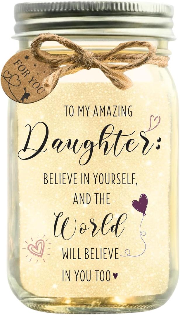 Daughter Gifts  Mason Jar Night Light with Cozy LED Lights (Sparkle), Decorative Jar Lamp  Sentimental Birthday & Christmas Gift for Daughter from Mom or Dad, Graduation Keepsake Home Dcor