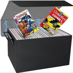 Comic Book Storage Box,PU Leather Comic Bin Holds 155 Comic Book with Handles,Stackable Moistureproof Comic Short Box Book Organizer Storage for Comic Collectors