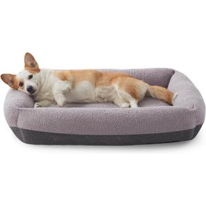 FURTIME Washable Dog Bed Medium Size Dogs, Rectangle Comfy Fluffy Small Dog Beds, Removable Zipper Cover Machine Wash, Soft Orthopedic Bed Durable Pet Cuddler with Anti-Slip Bottom, 25"x21"x7", Grey