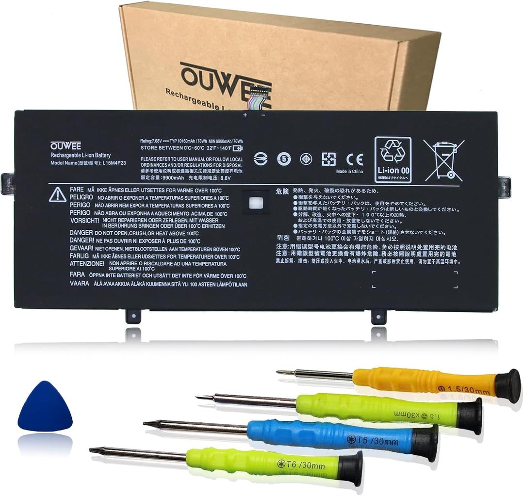 L15M4P23 Laptop Battery Compatible with Lenovo Yoga 5 Pro Ideapad Yoga 910-13IKB Glass Yoga 910-13IKB Series L15M4P21 L15C4P22 L15C4P21 5B10L46105 5B10L22508 2ICP4/56/130-2 7.68V 78Wh 10160mAh