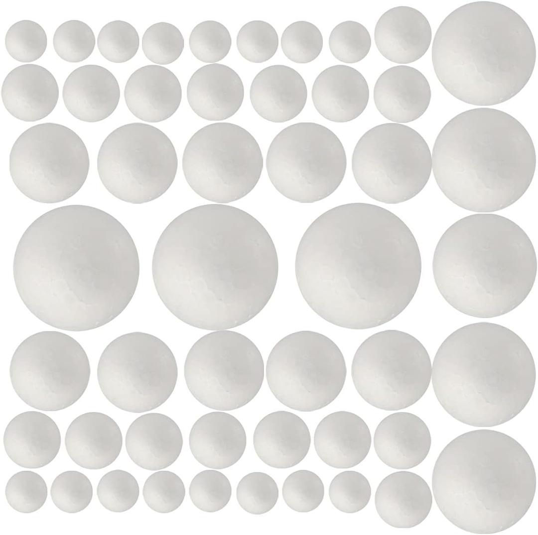 50 Pack Craft Foam Balls, 5 Sizes(1-2.4 Inches), White Polystyrene Smooth Round Balls, Foam Balls for Arts and Crafts, Christmas, DIY Craft for Home, Supplies School Craft Project and Holiday Party