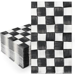 JarThenaAMCS 100Pcs Black Plaid Guest Napkins Watercolor Checkered Disposable Dinner Hand Towel Paper Napkins for Bathroom Birthday Racing Party Decor Table Supplies