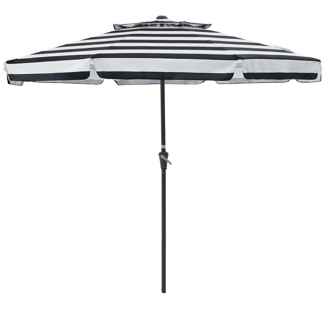 JEAREY 9' 2-Tiers Patio Umbrellas Outdoor Market Table Umbrella w/Push Button Tilt/Crank, 8 Sturdy Ribs, UV Protection Waterproof Sun proof(Black Stripe)