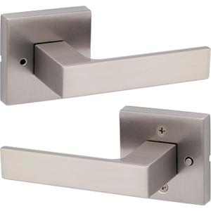 Kwikset Singapore Interior Privacy Door Handle with Lock, Door Lever For Bathroom and Bedroom, Satin Nickel Reversible Keyless Turn Lock, with Microban Protection