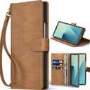 Oududianzi Leather Wallet Case for Samsung Galaxy Z Fold 7, PU Leather Flip Cover with Card Slots, Wrist Strap & Kickstand, Protective Phone Case, Brown