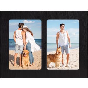 YESKAY 4x6 Picture Frame Collage - Double Picture Frames 4 x 6 Rustic Black Wood Frame with Tempered Glass,2 Picture Frame 4 by 6 Wall Decor or Tabletop 1 Pack