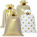 Fulmoon 4 Pcs 48 Inch Jumbo Gift Bag Golden Extra Large Bags with Pull Flowers, Plastic Giant Gift Oversized Wrapping for Graduation Wedding Birthday(Classic,Gold)
