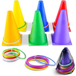 OBTANIM 26 Pcs Plastic Colorful Cones Ring Toss Combo Set Outdoor Carnival Games for Kids Adults Birthday Party Throwing Backyard Games