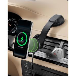 Belkin Wireless Car Charger, Magnetic Car Dash Mount w/ 1M USB C Cable, Qi2 MagSafe Compatible Fast Charging iPhone Charger for iPhone 17, Galaxy S25, Pixel 10, & More - Travel Accessories - Black