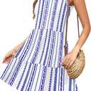 AUSELILY Womens Summer Dress Casual Sleeveless Crewneck T Shirt Sundress Flowy Tiered Swing Mini Dresses (Blue, L)