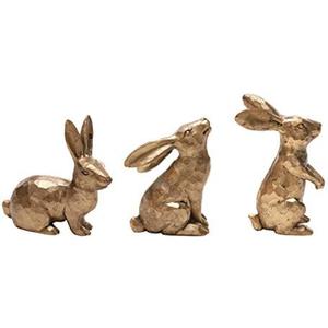 DN DECONATION Golden Polyresin Bunny Decor Rabbit Figurines, Easter Bunny Statue Set of 3 for Spring Tabletop Decor