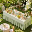 Sage Green Gingham Tablecloth with Ruffle Table Skirt for Seat 8-10, 132 x 90'' Fabric Plaid Checkered Scalloped Tablecover, Rectangle Picnic Party Decor Tablecloth for Wedding, 11.8" x 10.2"