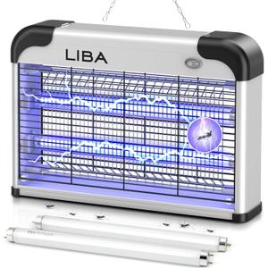 LiBa Electric Bug Zapper, Indoor Insect Killer - (2) Extra Replacement Bulbs - Fly, Mosquito Killer and Repellent - Lightweight, Powerful 2800V Grid, Easy-to-Clean, with a Removable Washable Tray.