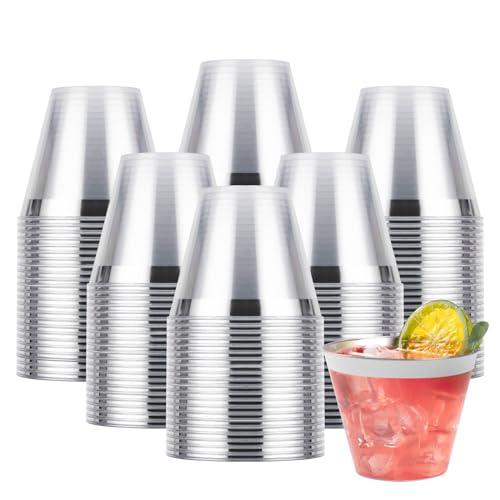 Goodluck 200PCS 9oz Plastic Cups for Party, Disposable Silver Cups, Plastic Cocktail Glasses for Wedding Thanksgiving, Christmas, and