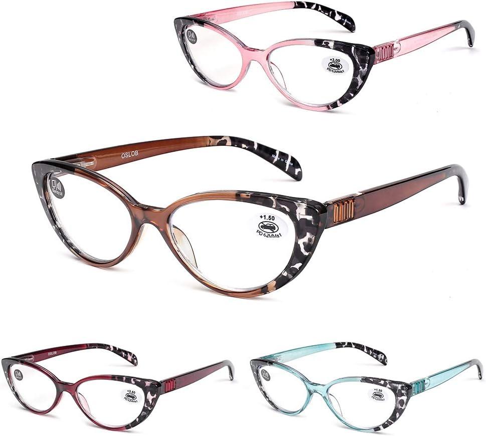 4 PACK Cat Eye Reading Glasses for Women Blue Light Blocking Readers with Spring Hinge Anti Glare UVMix,2.5