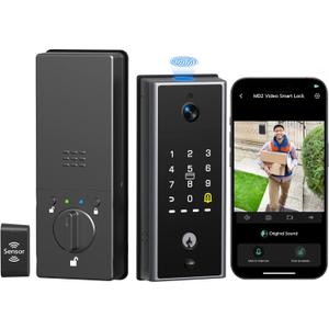 Anweller MD2 Smart Deadbolt Lock with Camera, Fingerprint Keyless Entry Door Lock for Front Door, Built-in WiFi, 10000mAh Battery, Door Sensor, Code Keypad, RFID Card, App Remote Control