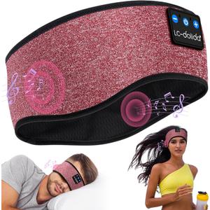 LC-dolida Sleep Headphones Bluetooth Headband Sleeping Wireless Headband Headphones with Thin HD Stereo Speakers Perfect for Side Sleepers, Sport, Yoga, Travel (Rose Red)