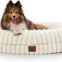 Dog Bed Medium Sized Dog - Luxury Striped Faux Fur Waterproof Pet Couch with Removable Washable Cover, Orthopedic Pet Bed with Bolster Sides for Sleeping, Cream (M(30*24*7))