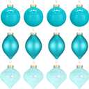 Zomiboo 12 Pcs Turquoise Green Glass Christmas Ball Ornaments Set 3.15" Hanging Shatterproof Glass Bulbs for Christmas Tree Baubles Bulk for Holiday Xmas Tree Decorations Gifts