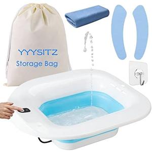 YYYSITZ Sitz Bath, Electric Sitz Bath for Hemorrhoids, Sitz Bath for Toilet Seat, Postpartum Care Basin, Sitz Baths Salts Bowl for Women Men, Sits Bath Soak Pan, Hip Bath Tub, Collapsible, Blue