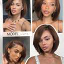 Quantum Love Highlight Bob Wig Layered Cut Mixed Brown Side Part Short Straight Glueless Bob Wigs for Women Realistic Hairline Synthetic Heat Resistant Fiber Hair