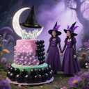 42 Pcs Witch Party Decorations Kit - Halloween Cake Toppers with Black Balloons, Silver Crown, Witch Hat & Glitter Balls for Birthday, Fantasy Party Supplies (Transparent ball+Silver Crown)