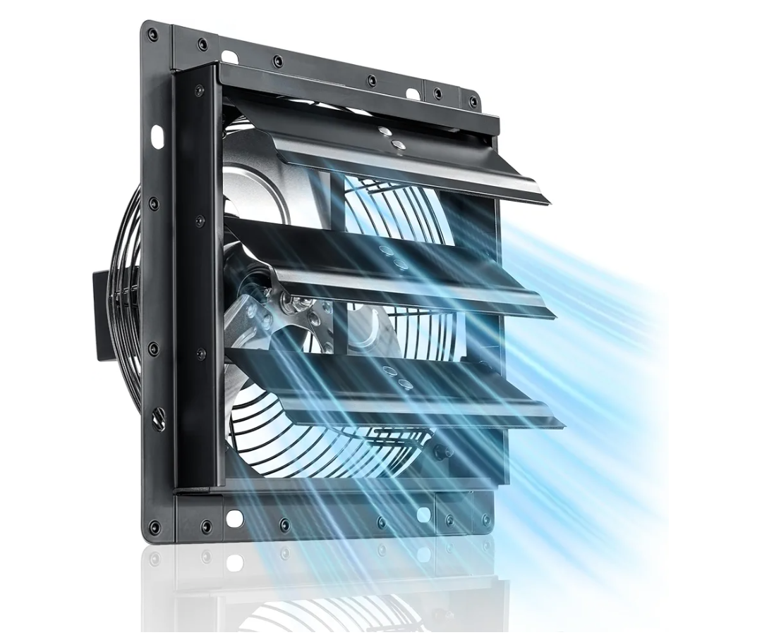 8 Inch Shutter Exhaust Fan, 760 CFM High-Speed Wall Mounted Exhaust Fan, 40dB Quiet Cooling Ventilation Attic Fan for Shed, Garage, Greenhouse, Basement, Chicken Coop, Generator Room, Black