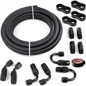 muge racing 6AN Fuel Line Kit, 20FT Nylon & Stainless Steel Braided CPE Fuel Line Hose with Fitting Kit, Black
