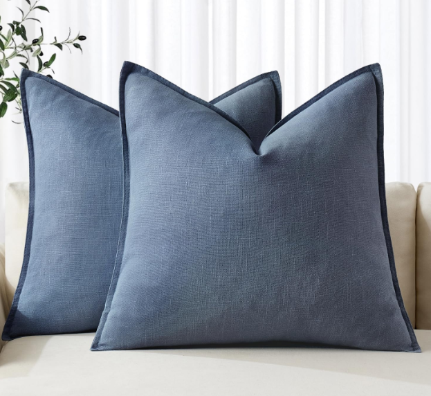 MIULEE Decorative Linen Pillow Covers 20x20 Inch  Boho Farmhouse Neutral Spring Couch Throw Pillows for Bed Pack of 2 Accent Modern Pillowcase Summer Sofa Livingroom Home Decor, Blue Ashes