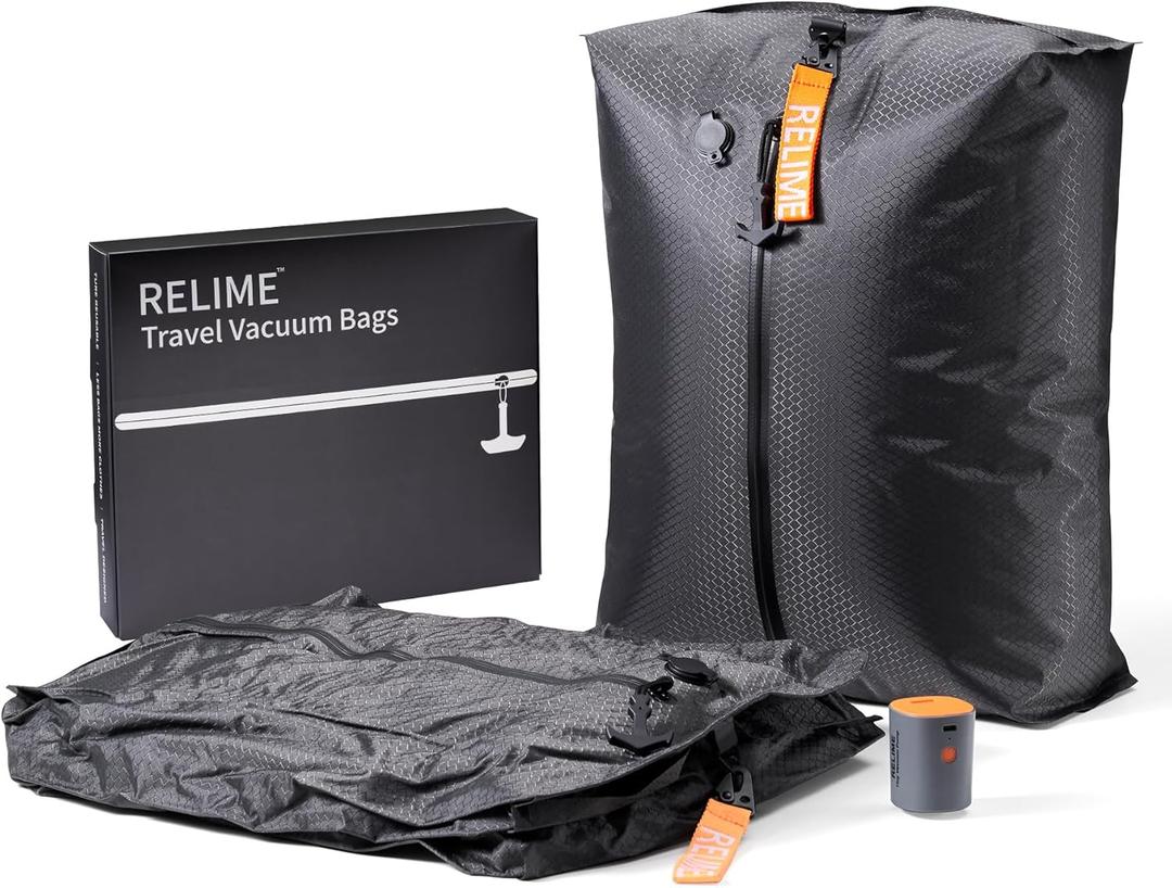 Classic Series Vacuum Bags for Travel Luggage with Wireless Pump, Compression Bags for Carry On Suitcases and Backpack, Vacuum Seal Packing cube for Cloth Packing (2PC + PUMP)