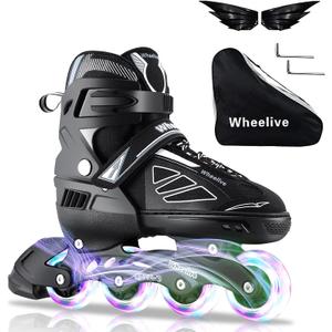 Adjustable Inline Skates for Kids and Adults, Roller Skates Performance Skates with Light Up Wheels Ideal for Youth Boys and Girls, Men and Women, X-Large-Adult