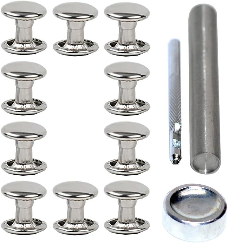 45sets Stainless Steel Leather Rivets with Tools Kits Double Cap Rivet Tubular Metal Studs Repairs Decoration Craft Accessories for Leather Craft Clothes Shoes Bags Belts (10mm Silver with Tools)
