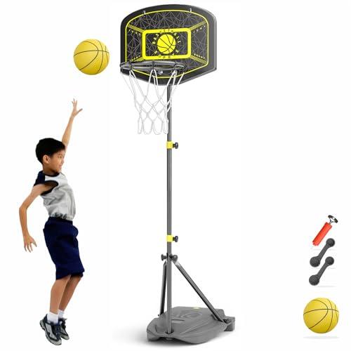 Adjustable Kids Basketball Hoop - Indoor Outdoor Play Set for Ages 3-8,Portable with Pump & Toddler-Sized Basketball