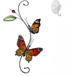 Monarch Butterfly Sun Catcher Indoor Window Handmade Stained Glass Window Hanging Flowers for Decoration Monarch Butterfly Gift for Women Mother Mom Grandma Friends Wall Art for Home Decor