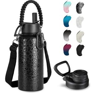KXIAOCHEN Insulated Water Bottle, Stainless Steel Water Bottle, 2 Lids (Straw and Handle Lid),Wide Mouth Metal Water Bottles Keep Hot and Cold, Double Walled, Thermo Mug, Metal Canteen
