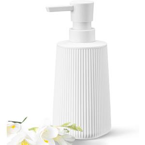 White Hand Soap Dispenser with No Rust Pump for Bathroom and Kitchen Countertops Refillable Striped Matte Plastic 8.5 oz 