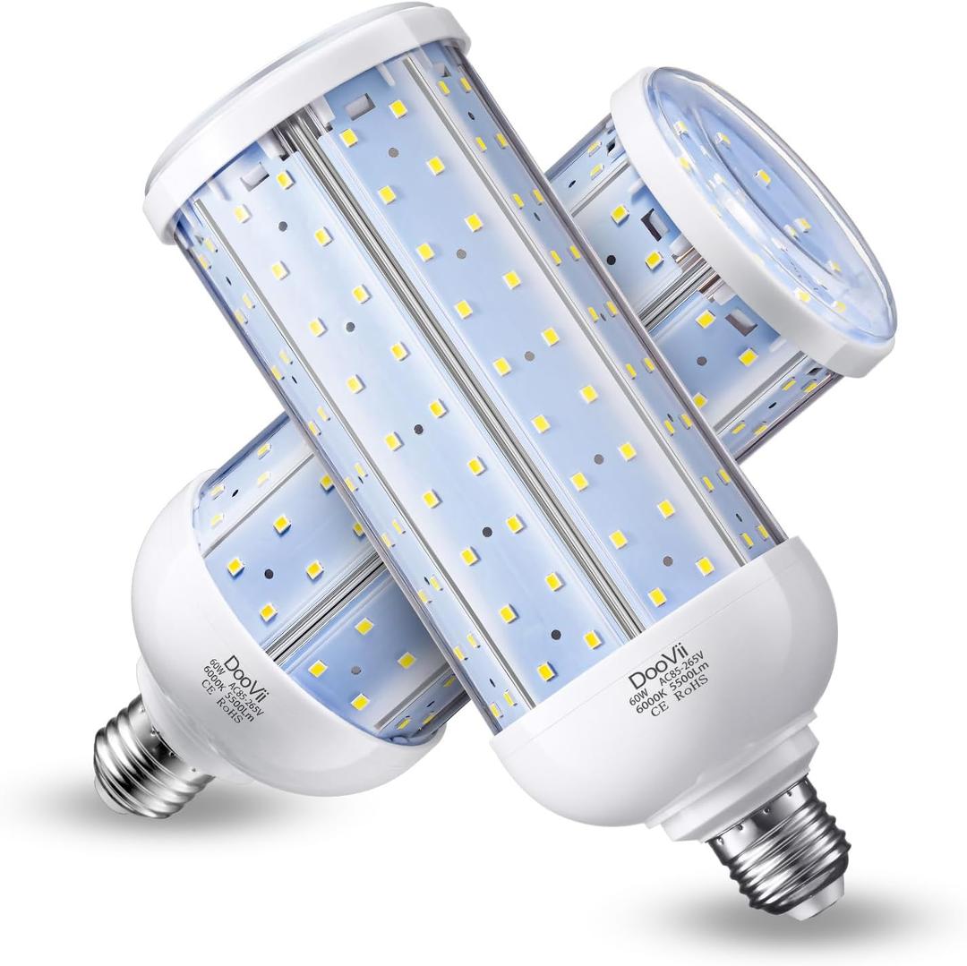 2-Pack 500W Equivalent LED Corn Bulb,5500 Lumen 6000K,Cool Daylight LED Street and Area Light,E26/E27 Medium Base,for Outdoor Indoor Garage Warehouse High Bay Barn Backyard and More