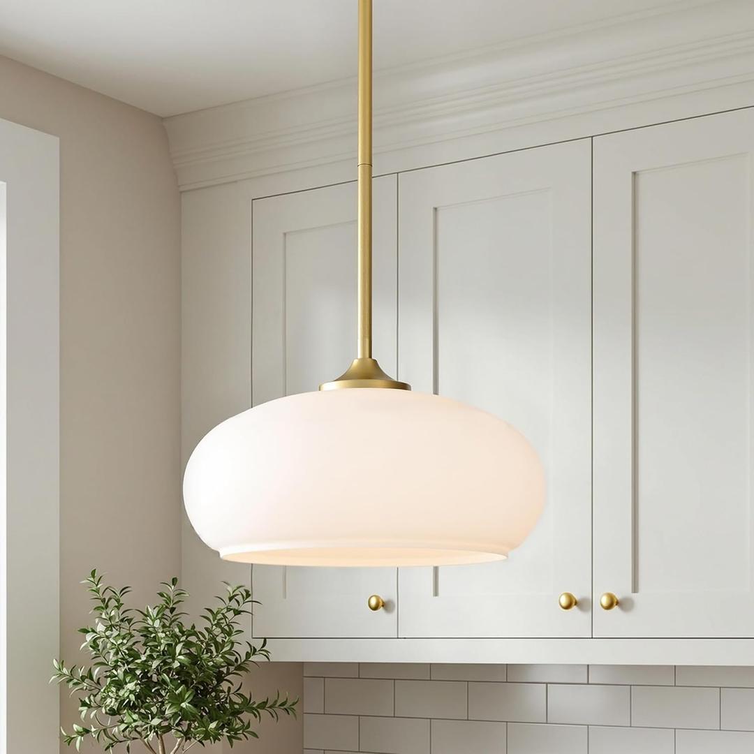 Tawson Juno Modern 1-Light Pendant Ceiling Light Fixture with Etched Opal Glass Shade for Kitchen Island, Hallway, Entryway, Passway, Dining Room, Bedroom, Balcony Living Room